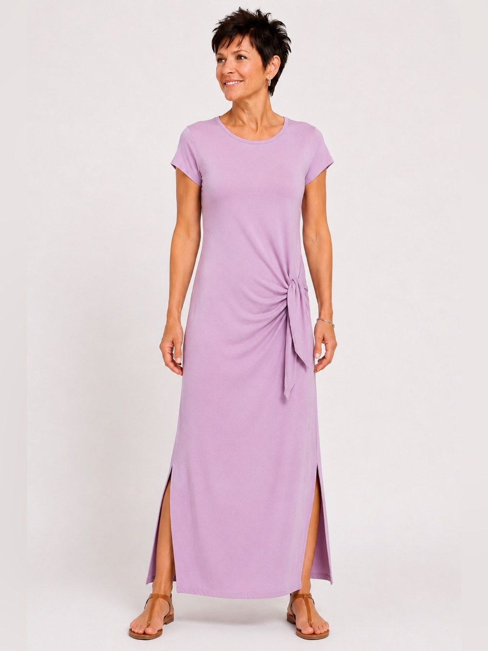ARITZIA WILFRED Lenzig & Viscose Lavender Maxi Dress Front Tie Detail Side Slits